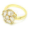Anillo Multi Piedra 01.221.0009.07 Oro Laminado, Diseño de Flor y Gota, con Blanca Zirconia Cubica, Pulido, Tono Dorado (Size 7)