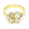Anillo Multi Piedra 01.221.0010.06 Oro Laminado, Diseño de Gota, con Blanca Zirconia Cubica, Pulido, Tono Dorado (Size 6)