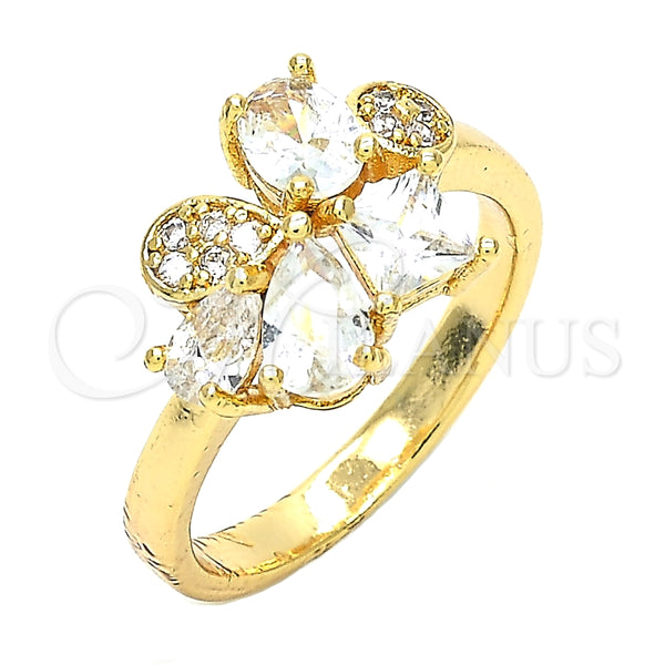 Anillo Multi Piedra 01.221.0010.06 Oro Laminado, Diseño de Gota, con Blanca Zirconia Cubica, Pulido, Tono Dorado (Size 6)