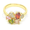 Anillo Multi Piedra 01.221.0010.1.08 Oro Laminado, Diseño de Gota, con Multicolor Zirconia Cubica, Pulido, Tono Dorado (Size 8)