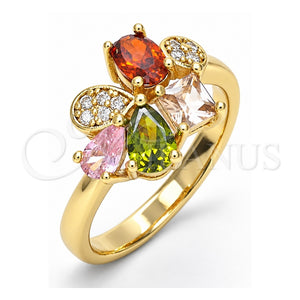 Anillo Multi Piedra 01.221.0010.1.08 Oro Laminado, Diseño de Gota, con Multicolor Zirconia Cubica, Pulido, Tono Dorado (Size 8)