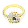 Anillo Multi Piedra 01.221.0015.2.07 Oro Laminado, con Negro and Blanca Zirconia Cubica, Pulido, Tono Dorado (Size 7)