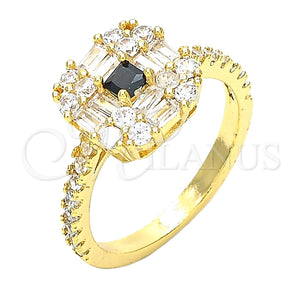 Anillo Multi Piedra 01.221.0015.2.07 Oro Laminado, con Negro and Blanca Zirconia Cubica, Pulido, Tono Dorado (Size 7)
