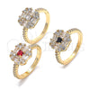 Anillo Multi Piedra 01.221.0015.2.07 Oro Laminado, con Negro and Blanca Zirconia Cubica, Pulido, Tono Dorado (Size 7)