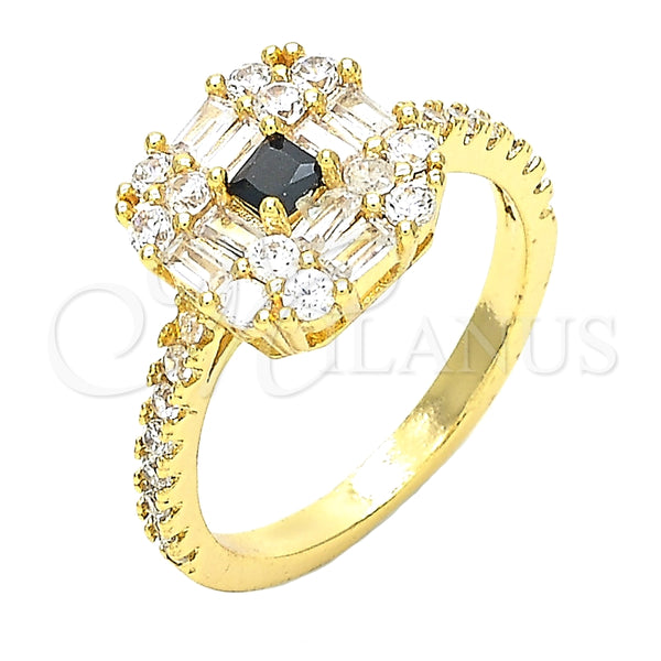 Anillo Multi Piedra 01.221.0015.2.08 Oro Laminado, Diseño de Baguette, con Negro and Blanca Zirconia Cubica, Pulido, Tono Dorado (Size 8)