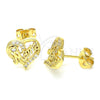 Arete Dormilona 02.342.0067 Oro Laminado, Diseño de Corazón y Mama, con Blanca Micro Pave, Pulido, Tono Dorado