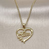 Collares con Dije 04.342.0002.18 Oro Laminado, Diseño de Corazón y Mama, con Blanca Zirconia Cubica, Pulido, Tono Dorado (02 MM Thickness, 18 Inches Length)