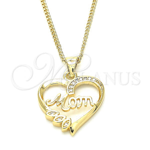 Collares con Dije 04.342.0002.18 Oro Laminado, Diseño de Corazón y Mama, con Blanca Zirconia Cubica, Pulido, Tono Dorado (02 MM Thickness, 18 Inches Length)