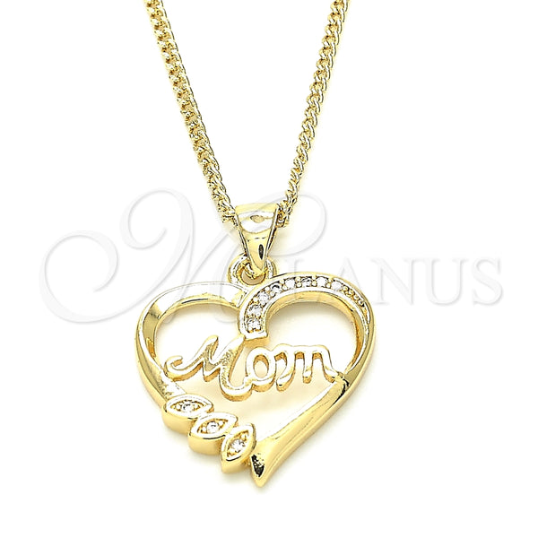 Collares con Dije 04.342.0002.18 Oro Laminado, Diseño de Corazón y Mama, con Blanca Zirconia Cubica, Pulido, Tono Dorado (02 MM Thickness, 18 Inches Length)