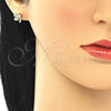 Juego de Arete y Dije de Adulto 10.199.0152 Oro Laminado, Diseño de Libélula, con Blanca Zirconia Cubica and Blanca Micro Pave, Pulido, Tono Dorado