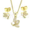 Juego de Arete y Dije de Adulto 10.199.0152 Oro Laminado, Diseño de Libélula, con Blanca Zirconia Cubica and Blanca Micro Pave, Pulido, Tono Dorado