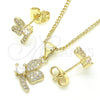 Juego de Arete y Dije de Adulto 10.199.0152 Oro Laminado, Diseño de Libélula, con Blanca Zirconia Cubica and Blanca Micro Pave, Pulido, Tono Dorado
