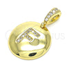 Dije Elegante 05.341.0006 Oro Laminado, Diseño de Iniciales, con Blanca Zirconia Cubica, Pulido, Tono Dorado
