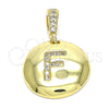 Dije Elegante 05.341.0006 Oro Laminado, Diseño de Iniciales, con Blanca Zirconia Cubica, Pulido, Tono Dorado