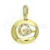 Dije Elegante 05.341.0007 Oro Laminado, Diseño de Iniciales, con Blanca Zirconia Cubica, Pulido, Tono Dorado