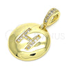 Dije Elegante 05.341.0008 Oro Laminado, Diseño de Iniciales, con Blanca Zirconia Cubica, Pulido, Tono Dorado