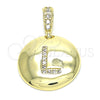 Dije Elegante 05.341.0010 Oro Laminado, Diseño de Iniciales, con Blanca Zirconia Cubica, Pulido, Tono Dorado