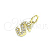 Dije Elegante 05.341.0036 Oro Laminado, Diseño de Iniciales, con Blanca Zirconia Cubica, Pulido, Tono Dorado
