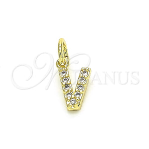 Dije Elegante 05.341.0038 Oro Laminado, Diseño de Iniciales, con Blanca Zirconia Cubica, Pulido, Tono Dorado