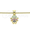 Collares con Dije 04.341.0016.20 Oro Laminado, Diseño de Niñita Pequeña, con Multicolor Zirconia Cubica, Pulido, Tono Dorado (02 MM Thickness, 20 Inches Length)