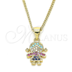 Collares con Dije 04.341.0016.20 Oro Laminado, Diseño de Niñita Pequeña, con Multicolor Zirconia Cubica, Pulido, Tono Dorado (02 MM Thickness, 20 Inches Length)