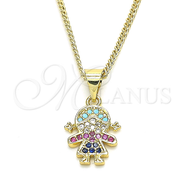 Collares con Dije 04.341.0016.20 Oro Laminado, Diseño de Niñita Pequeña, con Multicolor Zirconia Cubica, Pulido, Tono Dorado (02 MM Thickness, 20 Inches Length)