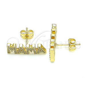 Arete Dormilona 02.341.0025 Oro Laminado, Diseño de Mama, con Blanca Zirconia Cubica, Pulido, Tono Dorado
