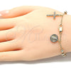 Rosario de Pulsera 03.253.0049.08 Oro Laminado, Diseño de Guadalupe y Cruz, con Cristal Blanca, Pulido, Tono Dorado
