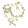 Rosario de Pulsera 03.253.0049.08 Oro Laminado, Diseño de Guadalupe y Cruz, con Cristal Blanca, Pulido, Tono Dorado