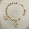 Rosario de Pulsera 03.253.0049.08 Oro Laminado, Diseño de Guadalupe y Cruz, con Cristal Blanca, Pulido, Tono Dorado