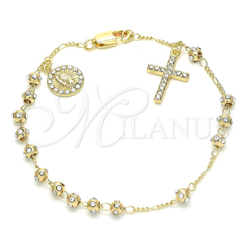 Rosario de Pulsera 03.253.0049.08 Oro Laminado, Diseño de Guadalupe y Cruz, con Cristal Blanca, Pulido, Tono Dorado