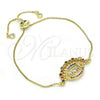 Pulsera Bolo Ajustable 03.368.0002.10 Oro Laminado, Diseño de Mama, con Multicolor Zirconia Cubica, Pulido, Tono Dorado (01 MM Thickness, 10 Inches Length)