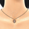Juego de Arete y Dije de Adulto 10.156.0221.1 Oro Laminado, Diseño de Corazón y Niñita Pequeña, con Granate Zirconia Cubica, Pulido, Tono Dorado
