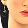 Juego de Arete y Dije de Adulto 10.156.0221.1 Oro Laminado, Diseño de Corazón y Niñita Pequeña, con Granate Zirconia Cubica, Pulido, Tono Dorado