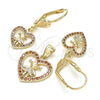 Juego de Arete y Dije de Adulto 10.156.0221.1 Oro Laminado, Diseño de Corazón y Niñita Pequeña, con Granate Zirconia Cubica, Pulido, Tono Dorado
