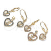 Juego de Arete y Dije de Adulto 10.156.0221.1 Oro Laminado, Diseño de Corazón y Niñita Pequeña, con Granate Zirconia Cubica, Pulido, Tono Dorado
