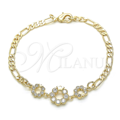 Pulsera Elegante 03.233.0025.08 Oro Laminado, Diseño de Corona, con Blanca Zirconia Cubica, Pulido, Tono Dorado (04 MM Thickness, 8 Inches Length)