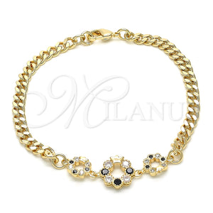 Pulsera Elegante 03.233.0026.08 Oro Laminado, Diseño de Corona, con Negro and Blanca Zirconia Cubica, Pulido, Tono Dorado (05 MM Thickness, 8 Inches Length)