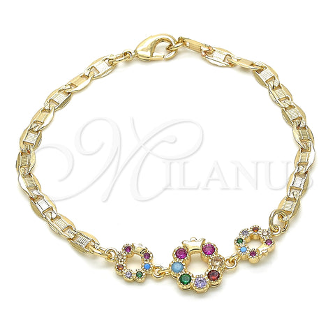 Pulsera Elegante 03.233.0027.08 Oro Laminado, Diseño de Corona, con Multicolor Zirconia Cubica, Pulido, Tono Dorado (04 MM Thickness, 8 Inches Length)