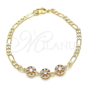 Pulsera Elegante 03.233.0029.08 Oro Laminado, con Rubi and Blanca Zirconia Cubica, Pulido, Tono Dorado (04 MM Thickness, 8 Inches Length)