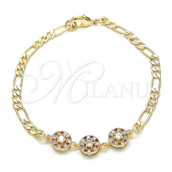 Pulsera Elegante 03.233.0029.08 Oro Laminado, con Rubi and Blanca Zirconia Cubica, Pulido, Tono Dorado (04 MM Thickness, 8 Inches Length)