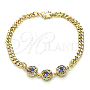 Pulsera Elegante 03.233.0030.08 Oro Laminado, con Multicolor Zirconia Cubica, Pulido, Tono Dorado (05 MM Thickness, 8 Inches Length)