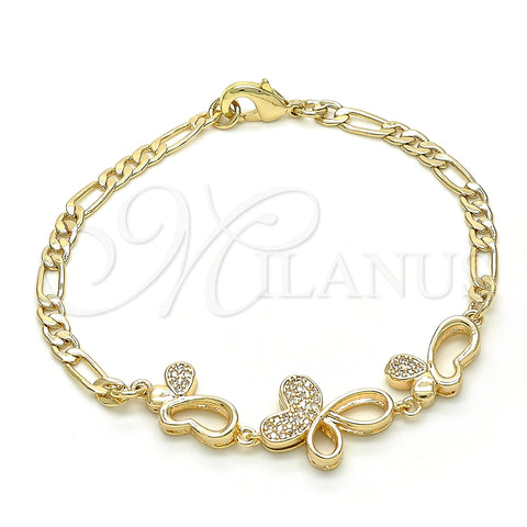 Pulsera Elegante 03.233.0037.08 Oro Laminado, Diseño de Mariposa, con Blanca Zirconia Cubica, Pulido, Tono Dorado (04 MM Thickness, 8 Inches Length)