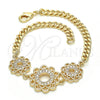 Pulsera Elegante 03.233.0044.08 Oro Laminado, Diseño de Flor, con Blanca Zirconia Cubica, Pulido, Tono Dorado (05 MM Thickness, 8 Inches Length)