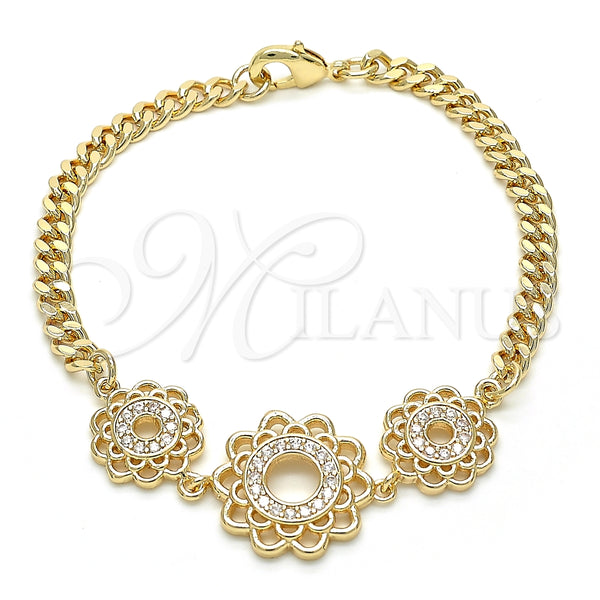 Pulsera Elegante 03.233.0044.08 Oro Laminado, Diseño de Flor, con Blanca Zirconia Cubica, Pulido, Tono Dorado (05 MM Thickness, 8 Inches Length)