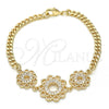 Pulsera Elegante 03.233.0044.08 Oro Laminado, Diseño de Flor, con Blanca Zirconia Cubica, Pulido, Tono Dorado (05 MM Thickness, 8 Inches Length)