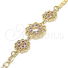 Pulsera Elegante 03.233.0045.08 Oro Laminado, Diseño de Flor, con Rubi and Blanca Zirconia Cubica, Pulido, Tono Dorado (04 MM Thickness, 8 Inches Length)
