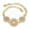 Pulsera Elegante 03.233.0045.08 Oro Laminado, Diseño de Flor, con Rubi and Blanca Zirconia Cubica, Pulido, Tono Dorado (04 MM Thickness, 8 Inches Length)