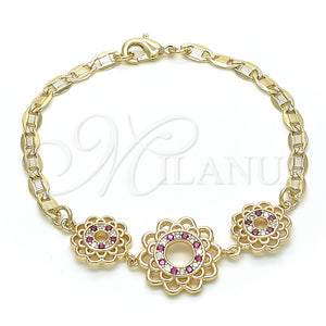 Pulsera Elegante 03.233.0045.08 Oro Laminado, Diseño de Flor, con Rubi and Blanca Zirconia Cubica, Pulido, Tono Dorado (04 MM Thickness, 8 Inches Length)