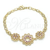 Pulsera Elegante 03.233.0045.08 Oro Laminado, Diseño de Flor, con Rubi and Blanca Zirconia Cubica, Pulido, Tono Dorado (04 MM Thickness, 8 Inches Length)